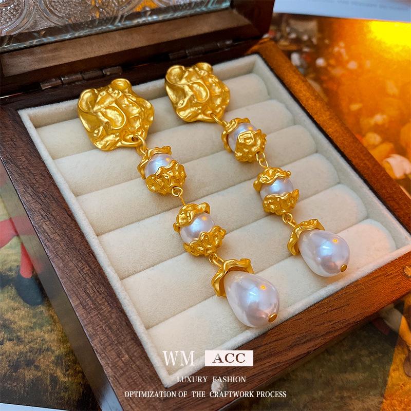 Medieval Vintage Silver Needle Earrings, Temperament Light Luxury Court Style Pearl Earrings Versatile High-end Retro Earrings