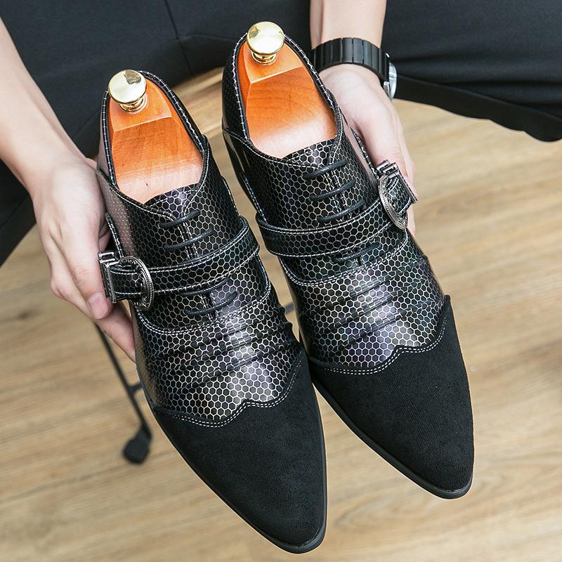 European and American large-size high-heeled bottom pointed men's shoes, new spring and autumn pointed men's mid-heeled shoes, shallow single shoes