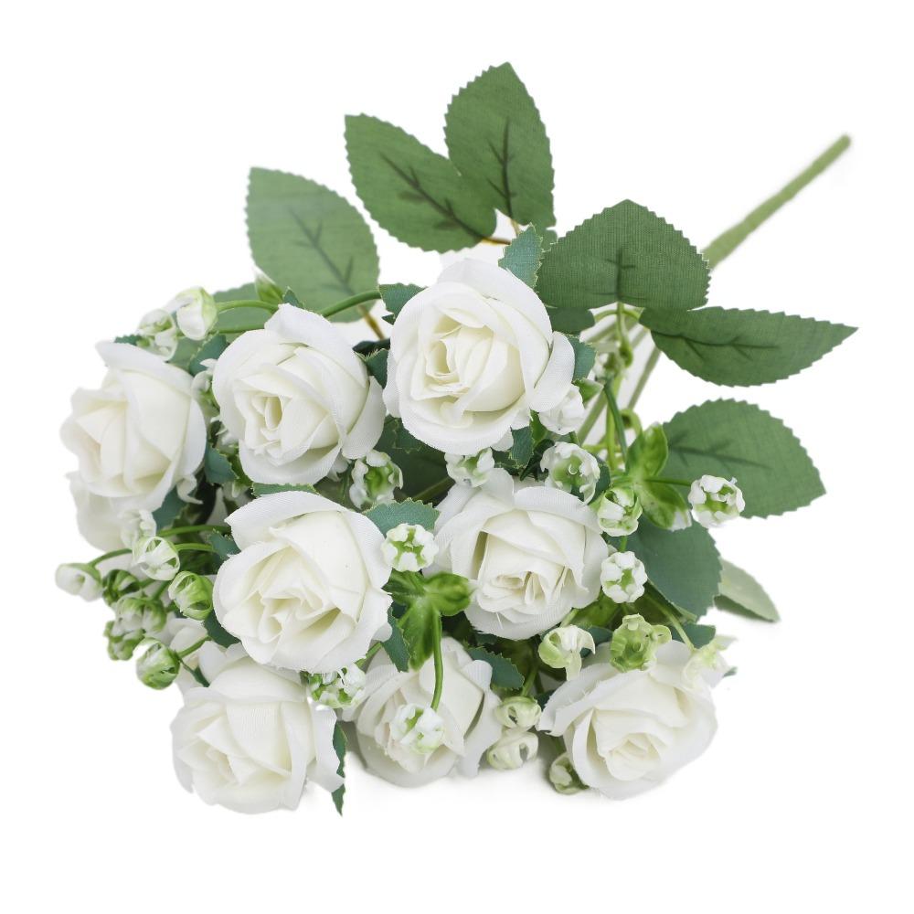 30CM Silk Rose Bouquet 10 Heads Eucalyptus Fake Plants Artificial Rose Bouquet  Wedding Decoration