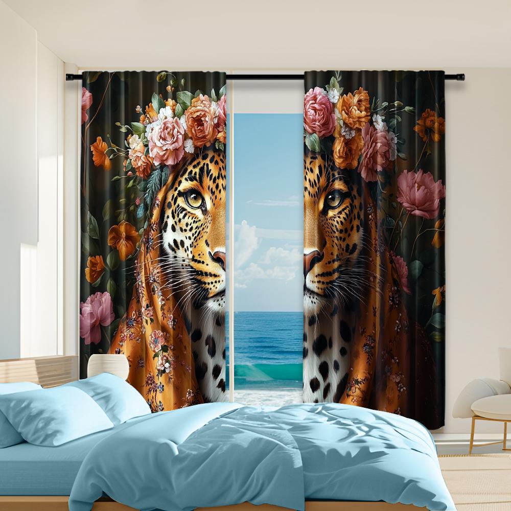 

Set Of 2 Versatile Polyester Transparent Curtains Home Decoration Leopard Print Use Bedrooms Living Rooms Made Room Window Treatment W100*H70(CM)-Grommet top&2PCS