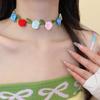 Dopamine Style Satin Cloth Flower Choker Collarbone Choker Summer Clavicle Chain  Gift