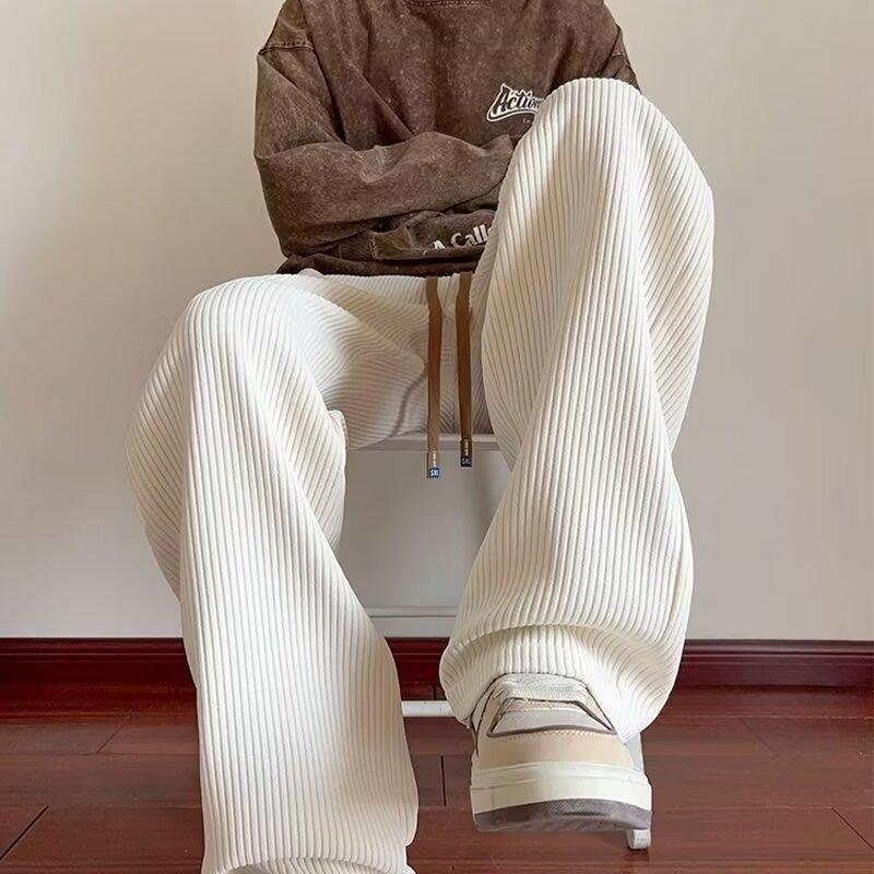 Trendy Brand Corduroy Pants Men'S Japanese Lazy Style Niche Design Drape Sweatpants Straight Wide-Leg Trousers Autumn