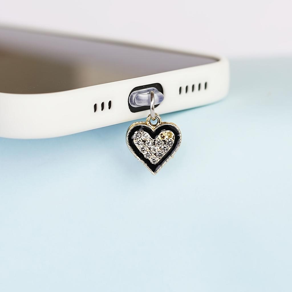 Full Diamond Love Heart Positive and Negative Combination Set Mobile Phone Dust Plug Hanging Ornament Decoration Mobile Phone Accessories