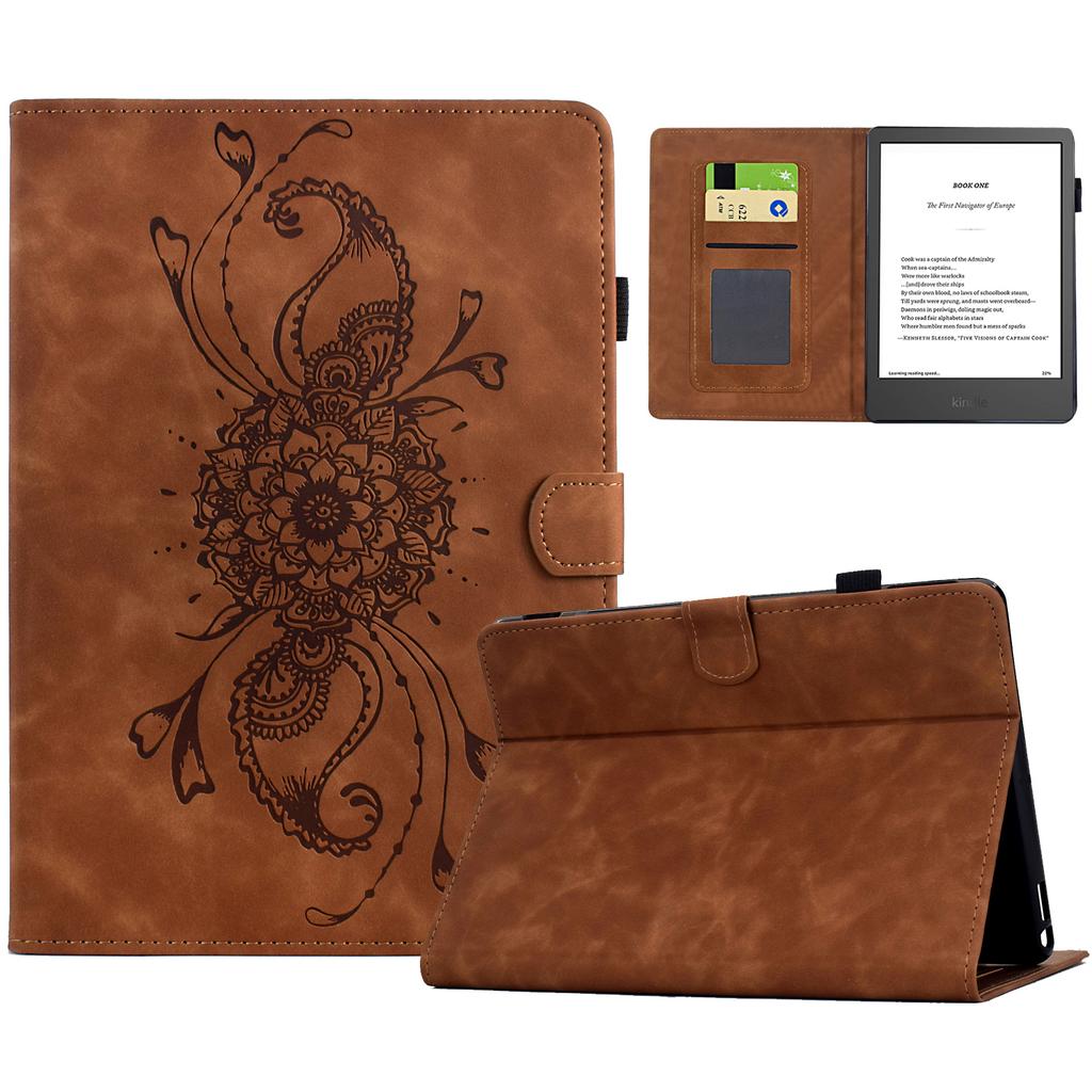 For Amazon Kindle 6" (2024)/(2022) Case Mandala Imprinted Leather Tablet Cover with Card Slots