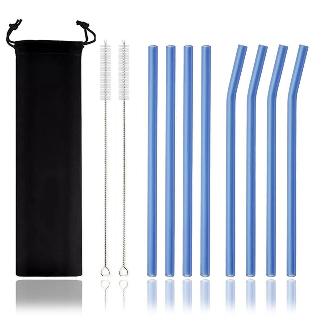 11-piece Reusable Glass Straws Clear Smoothie Drinking Straws with Clean Brush for Beverages Milk Tea Juices Cocktail