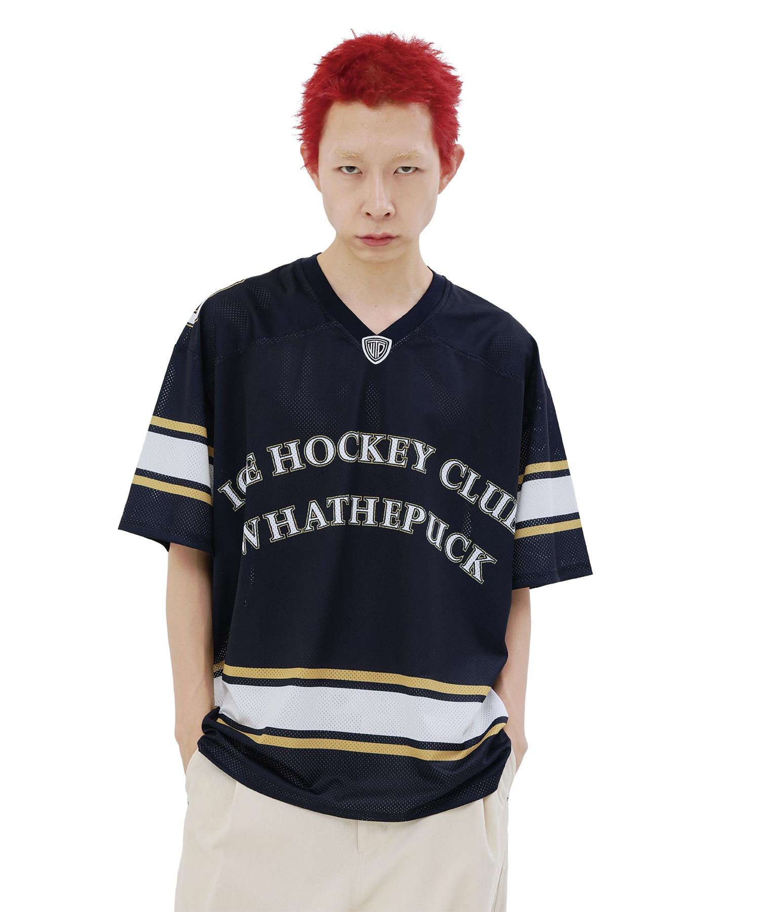What The Fuck Wtp Arch Logo Mesh Short Sleeve Hockey Jersey Navy L Size