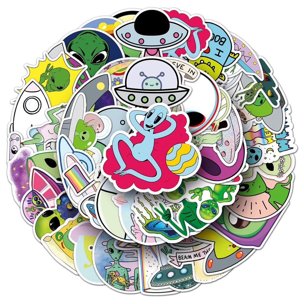 50 Cartoon Alien Stickers: Trendy, Waterproof Decorations for Laptops, Diaries, Cars