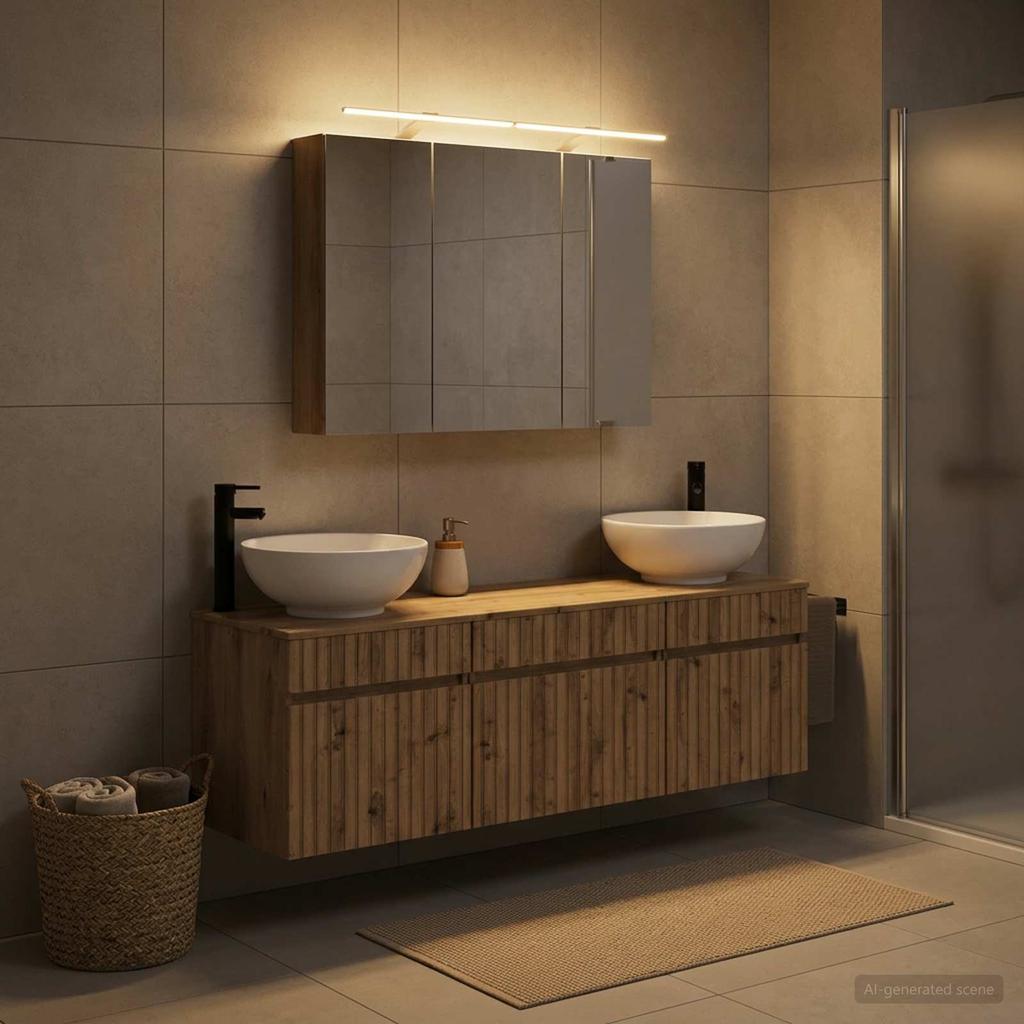 Badezimmerschrank-Set 4 Teile Handwerks-Eiche 100 x 14,5 x 70 cm