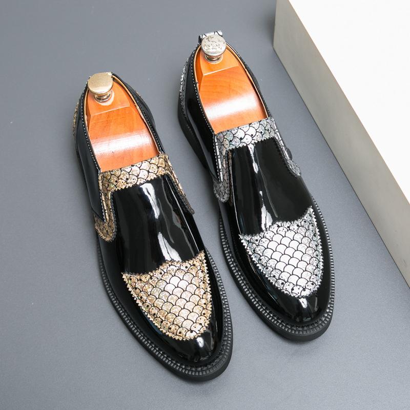 Amazon large-size new casual leather shoes, British style glossy men's gauntlets, leather shoes, nightclub hair stylists wear