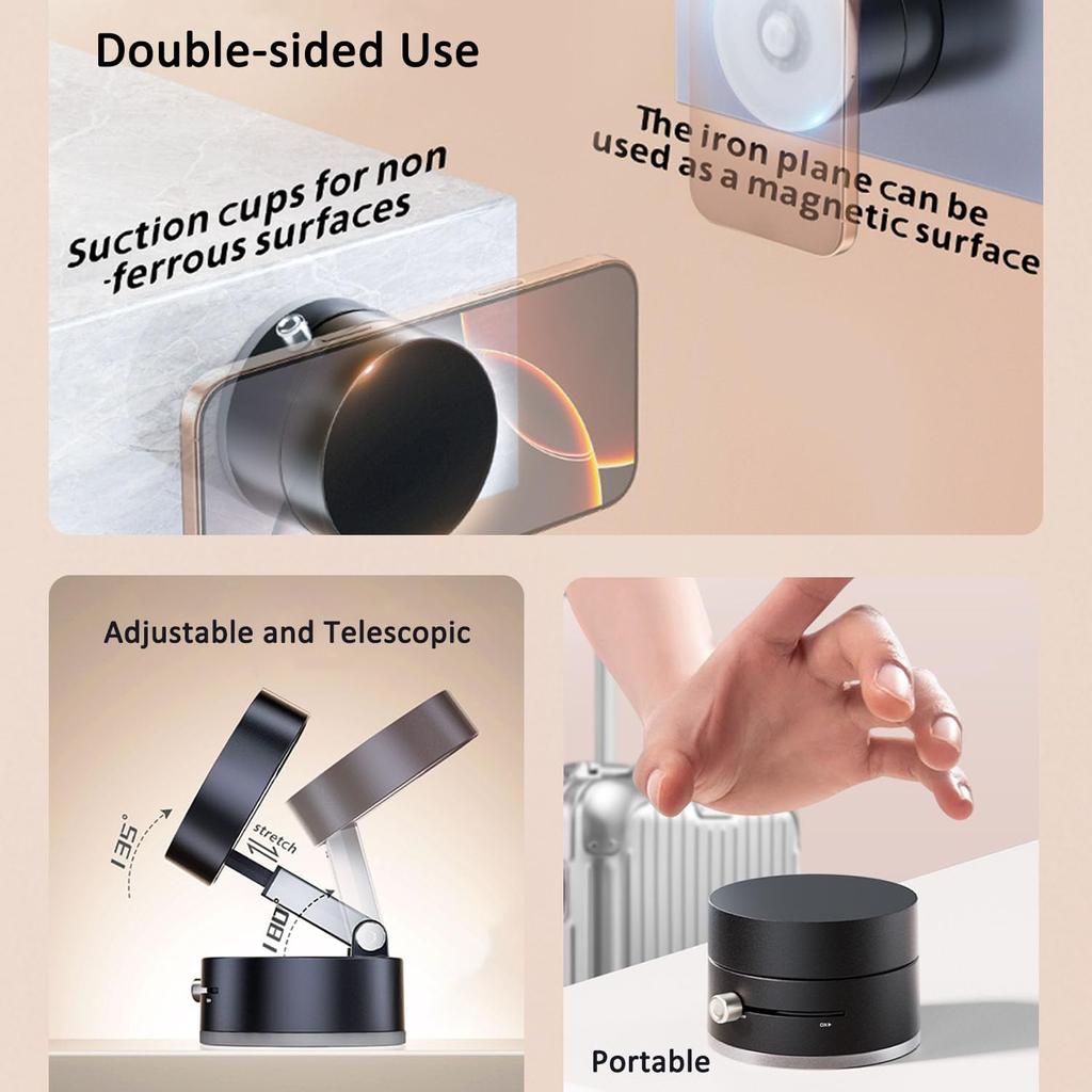 Universal Magnetic Phone Mount with Vacuum Suction - Adjustable Desktop & Car Holder for iPhone/Android