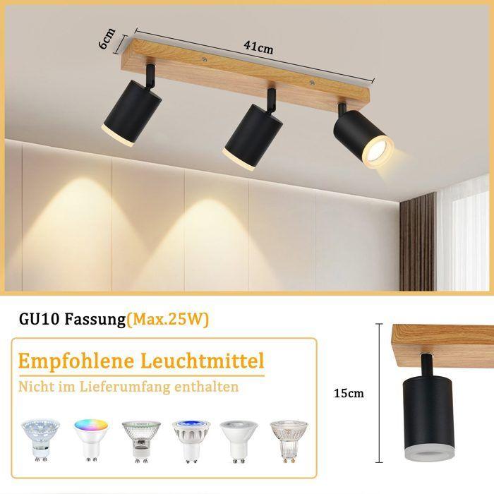 Spot de plafond 3 ampoules - NETTLIFE - Spot rotatif 350° - Noir - GU10 - Métal