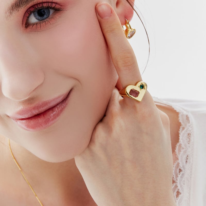 Shertz Bold Heart Color Cubic Open Ring SHRI0035