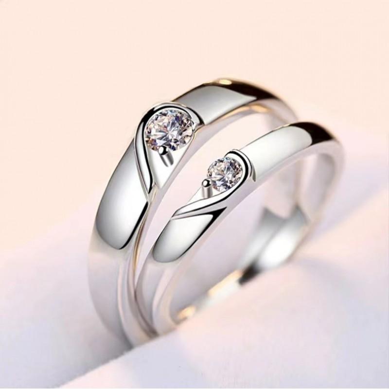 Couple Rings Simple Matching Band Simulated Open Zircon Wedding Lovers