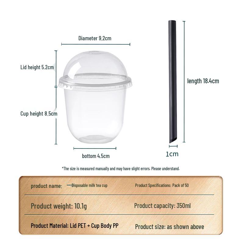 Baijie Disposable Milk Tea Cups with Lids, Straws & Stickers