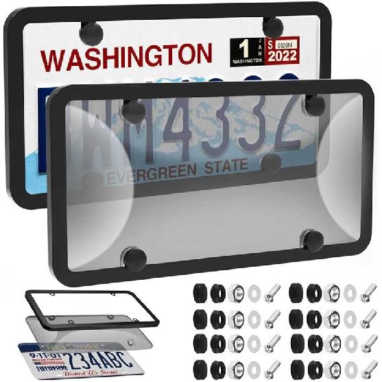 2 Pcs License Plate Frames Covers, License Plate Protector Car License Plates Holder Front Rear Protector With Screw Caps Kit Plastic