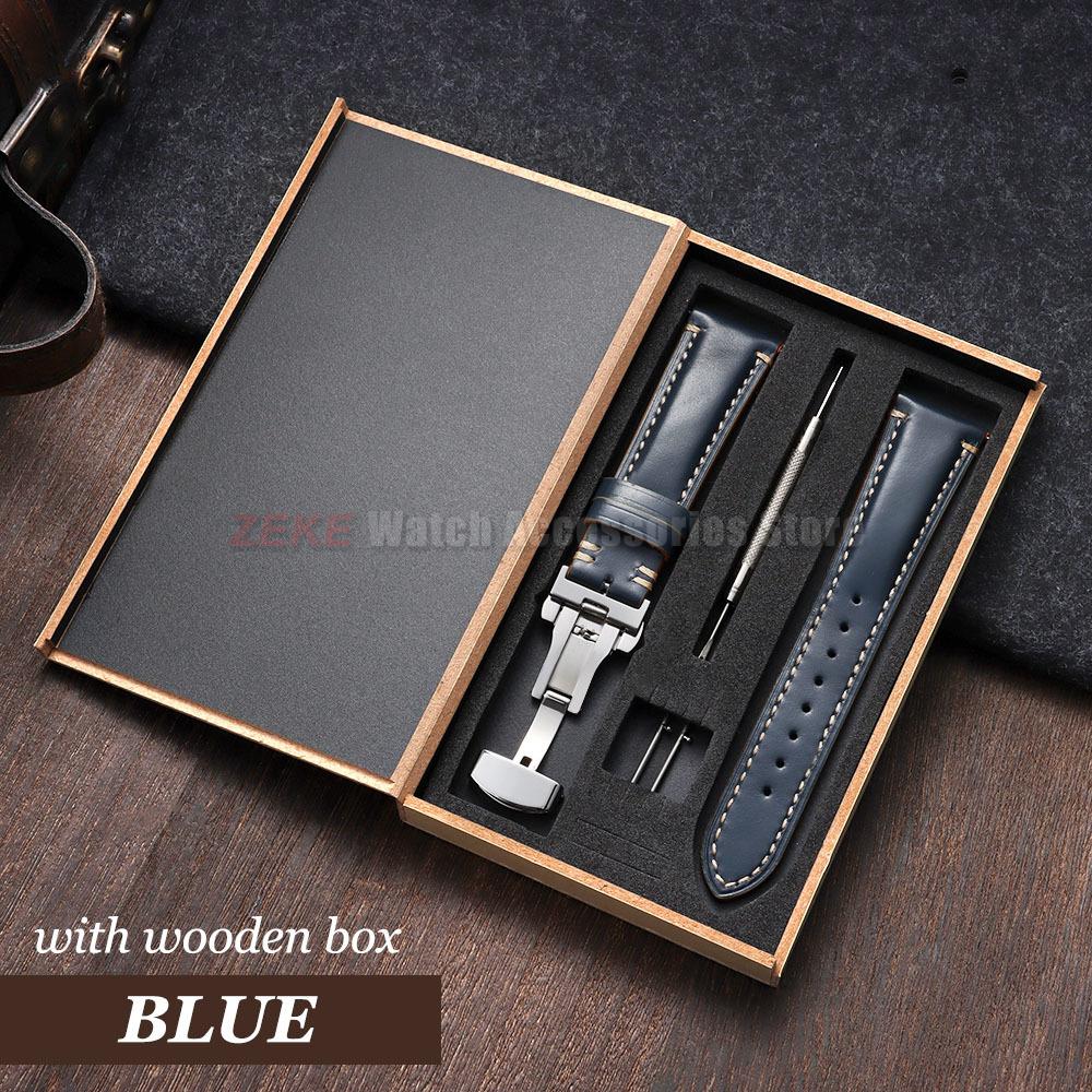 Armband 20mm 22mm 24mm Echtes Leder Uhrenarmband mit Geschenkbox Universelle Schmetterlingsschließe Rindsleder Herren Business Armband
