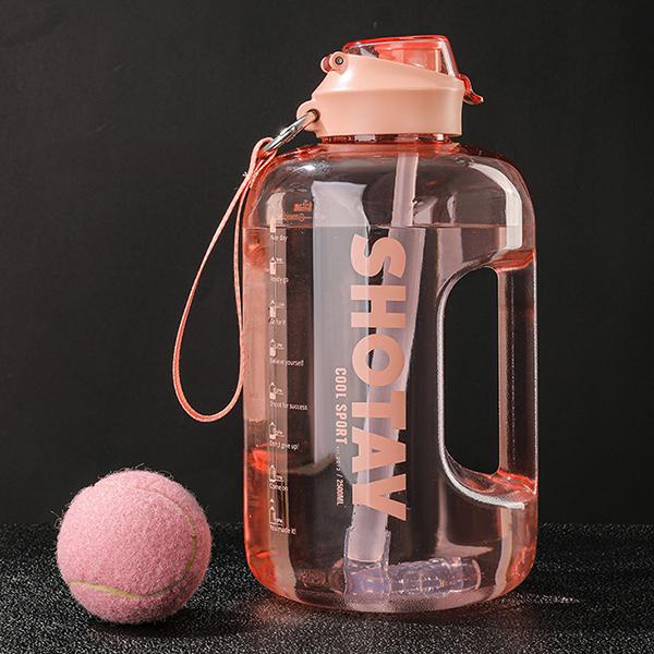 

WTEMPO Спортивные бутылки для воды большой емкости Мужская и женская уличная чашка для воды для фитнеса Портативная с подъемной веревкой Спортивная пластиковая чашка для воды с соломинкой 1500ml розовый