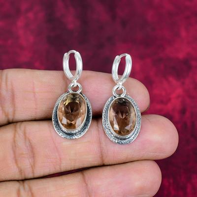 Pendientes de morganita, pendientes de plata de ley maciza 925 hechos a mano con piedras preciosas, joyería antigua, para regalo de compromiso