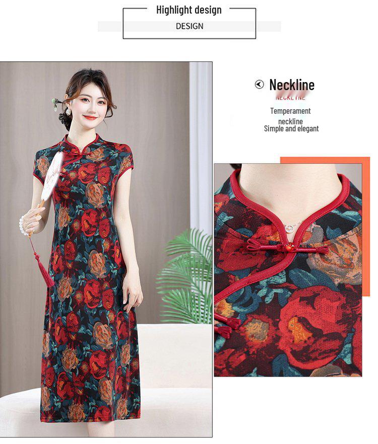 2026 Casual Chinese Retro Ethnic Cheongsam: Slimming Oblique Placket Dress