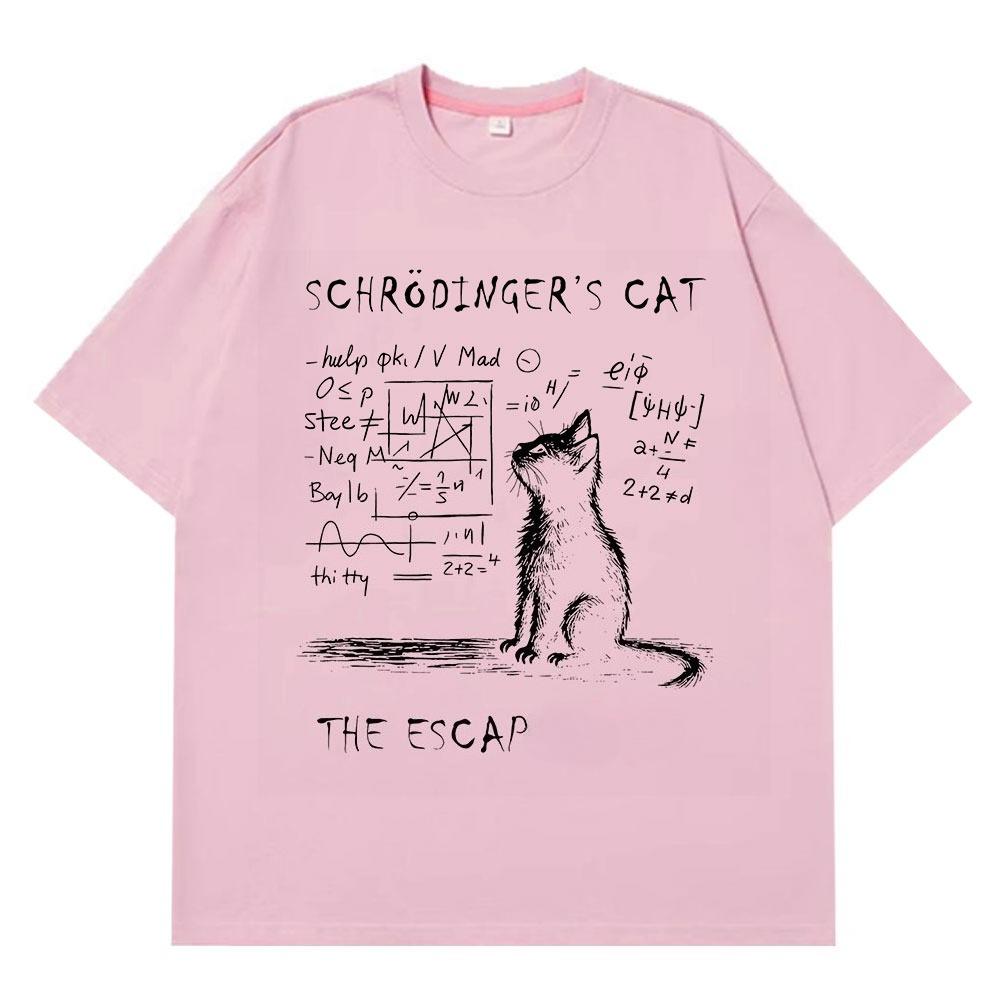 Schrödingers Katze Kreativer Druck Sommer Kurzarm Baumwoll-T-Shirt Herren Damen Streetwear Lockere T-Shirts Übergroßes Baumwoll-T-Shirt
