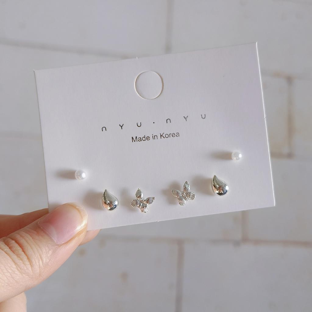 Niche Versatile Exquisite Small Butterfly Flower Geometric Suit Stud Earrings Female Tide Temperament Simple Daily Commute