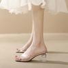 Fashion Women Open Toe Transparent Crystal Heel Thick Sandals Slide Slippers Outdoor Vulcanized Shoes Summer High Heels