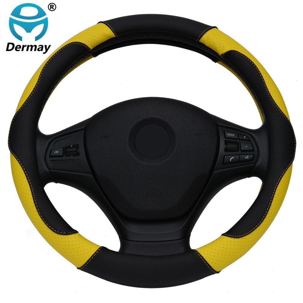 DERMAY PU-Leder Auto-Lenkradbezug Größe M für LADA 14-15" Lenkrad Kostenloser Versand