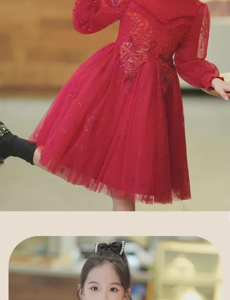 Toamna/Iarna 2024 Rochie Printesa de Lână pentru Fete cu mâneci lungi