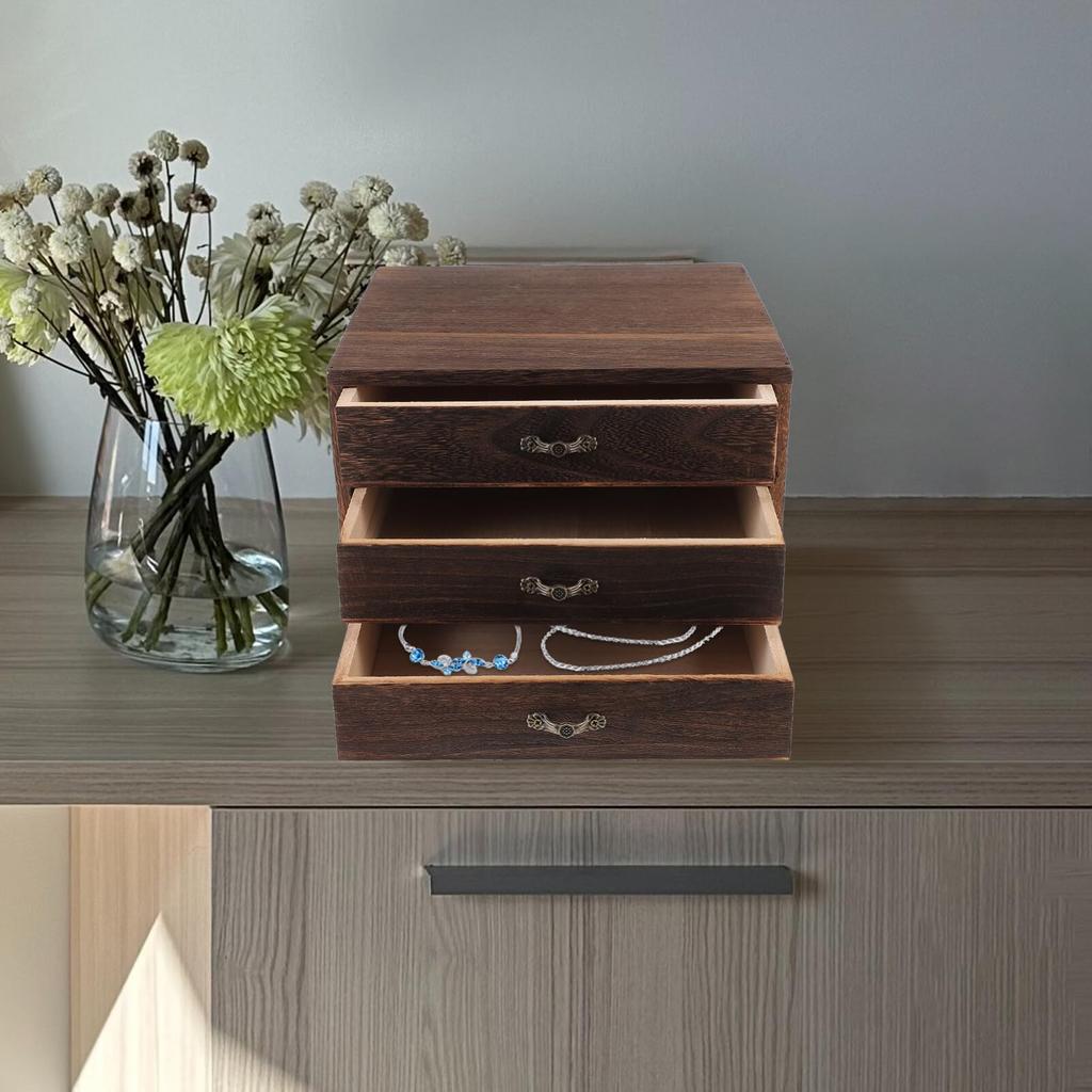 Amosfun Wooden Desktop Drawer Storage Box, 9.4" X 2.4" X 2.4", Small Item Storage, Desktop Organizer, Vintage Design for Jewelry and Crafts