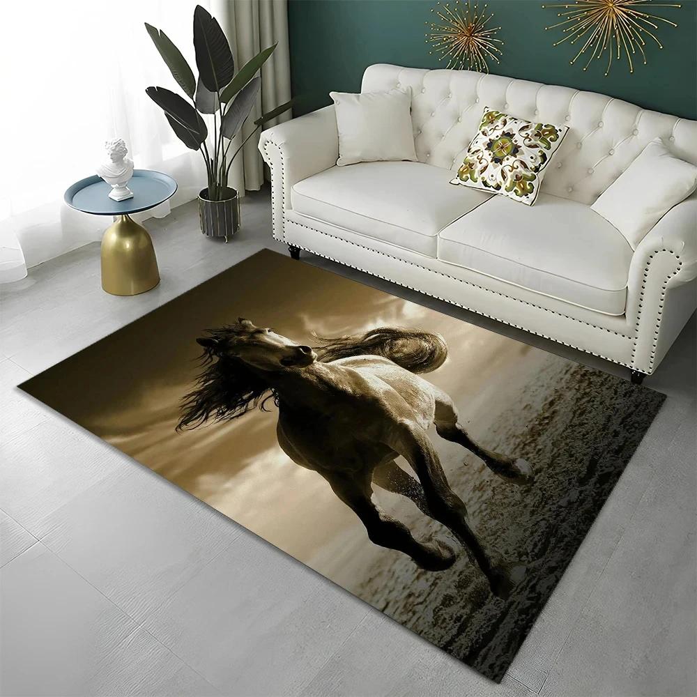 3D Pentium Gallant Horse Steed Animal Carpet Rug for Home Living Room Bedroom Sofa Doormat Decor,kid Area Rug Non-slip Floor Mat