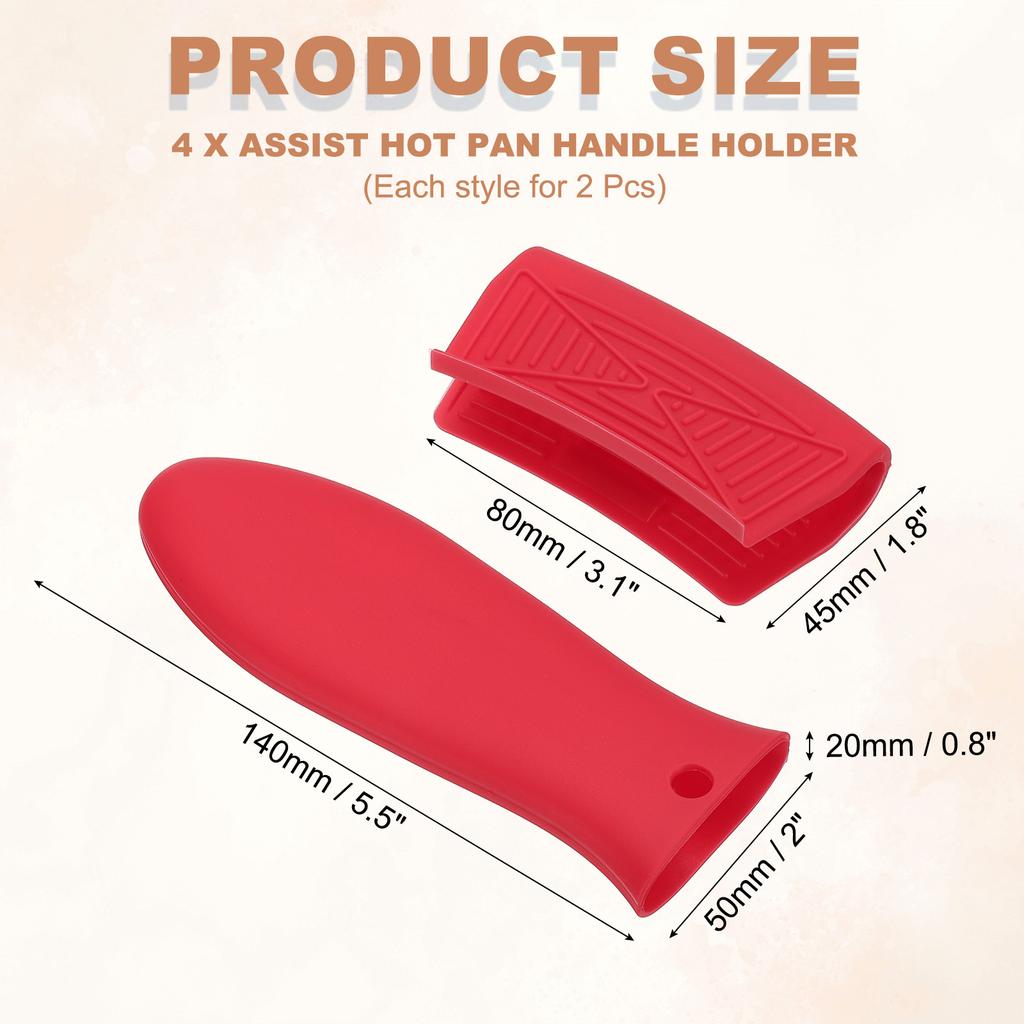 4Pcs Silicone Assist Hot Pan Handle Holder Hot Skillet Handle Covers Pot Holder Sleeve Non-Slip Heat Resistant Pot Frying Pans
