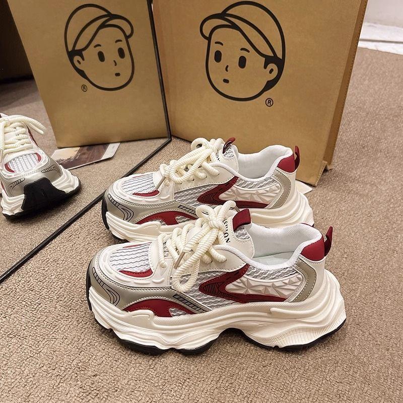 

Spring and Autumn Dad s shoes mesh surface, small man looks tall and thin, thin style, high value, versatile, breathable, not stuffy feet, non-slip 40 бордовый