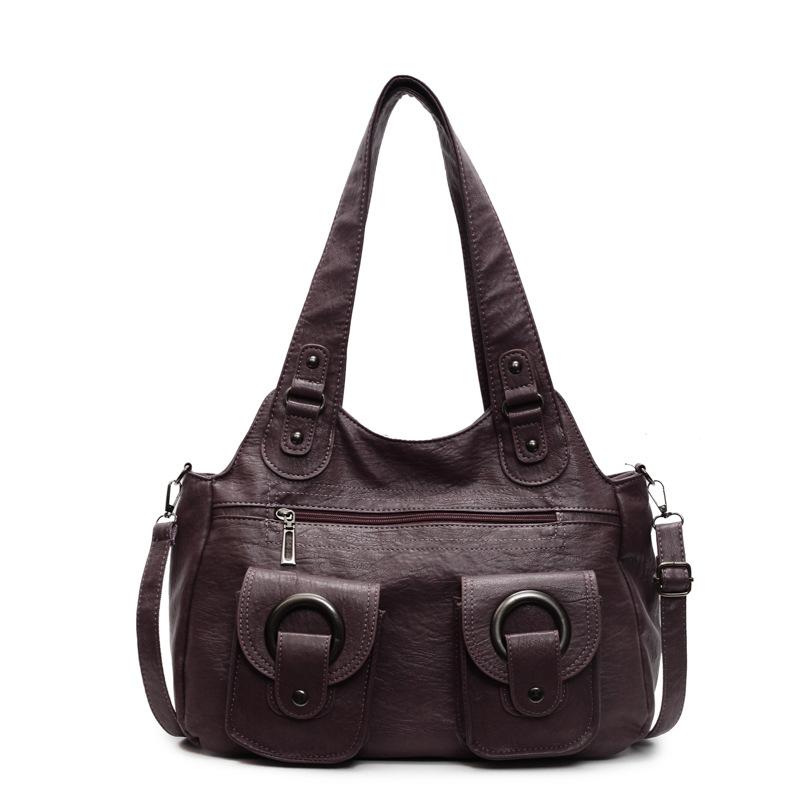 Myk skinn tote bag dame retro multifunksjonell skulderveske håndveske