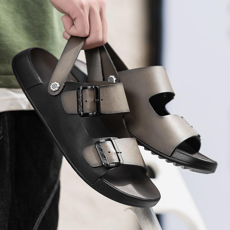Fashion Casual Leather Mens Sandals Non-slip Summer Slippers Outdoor Beach Half Drag Dual-Purpose Slides Wading Aqua Shoes Casual Shoes