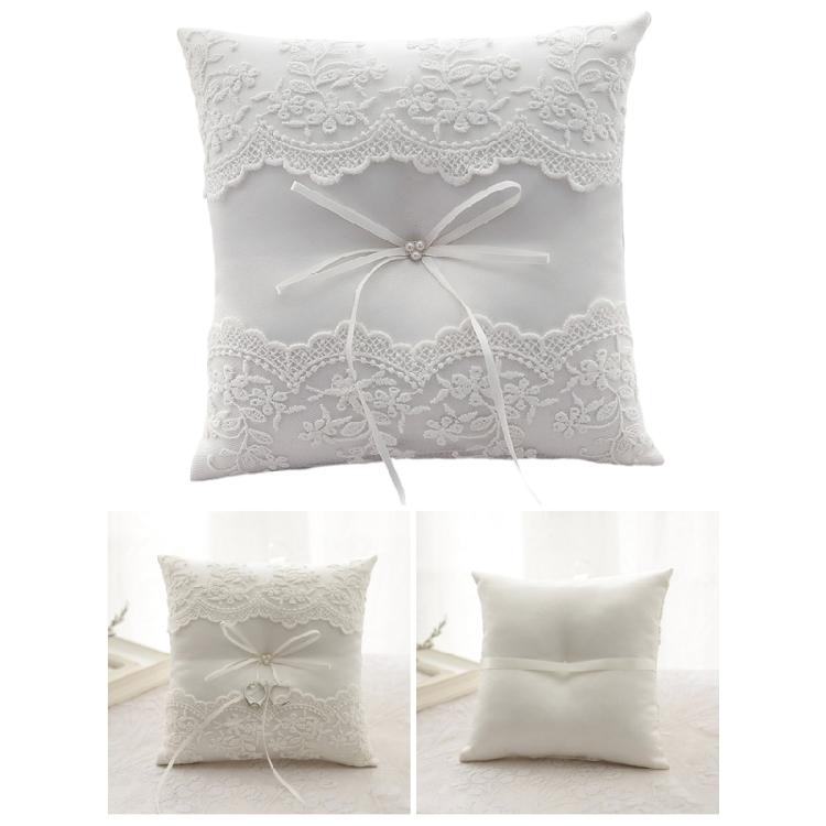 Romantics White Wedding Rings Pillow Lovely Bowknot Pattern Pillow European Styles for Wedding Parties