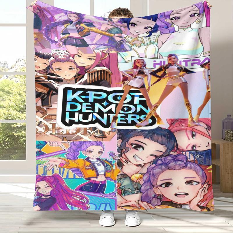 

K-Pop Demon Hunters Golden Saja Boys Flannel Blanket,Ultra Soft Warm Plush Throw for Home Bedroom Bed Sofa Cover Office picnic 75x90cm