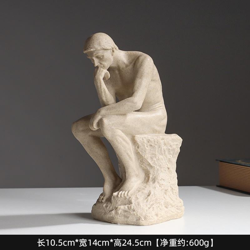 European-style Thinker Resin Figurine Ornament for Creative Home and Office Bookshelf Decoration