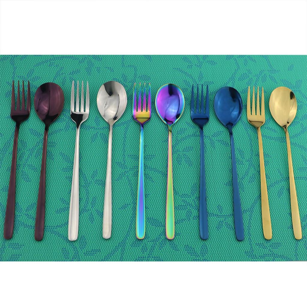 2pieces Colorful Gold Dinnerware 18/8 Stainless Steel Serving Spoon Fork Spork Set Salad Serving Spoons Kitchen Utensils