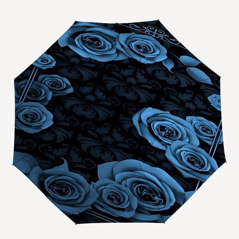 

1pc Rose PatternOpen/Close Umbrella-Windproof, Compact Travel Umbrella, Sturdy 8-Rib Shaft, Outdoor Accessory, 1124