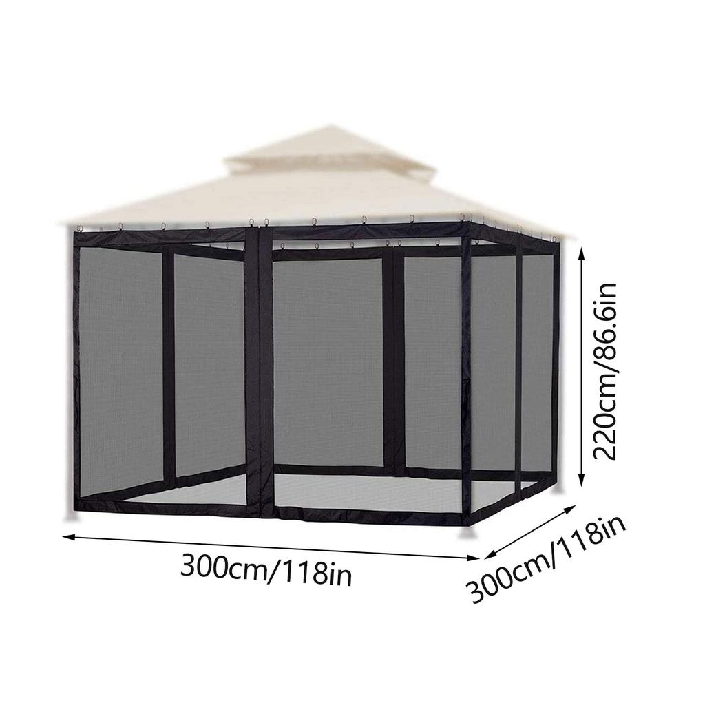 4-Door Pop Up Mosquito Net for Patio, 4 Sides Canopy Gazebo Net with 48 Hooks, Detachable Skirt, Tie Tape & 2-Way Zipper, Deterr