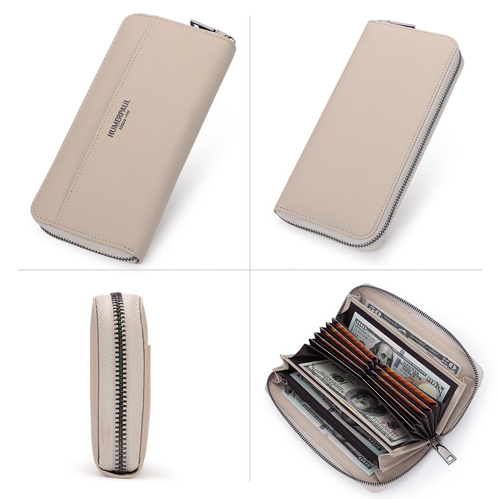 Humerpaul Ladies Wallet Leather Wallet RFID Anti-theft Swipe Wallet Zipper Large-capacity Wallet Multi-card Coin Purse