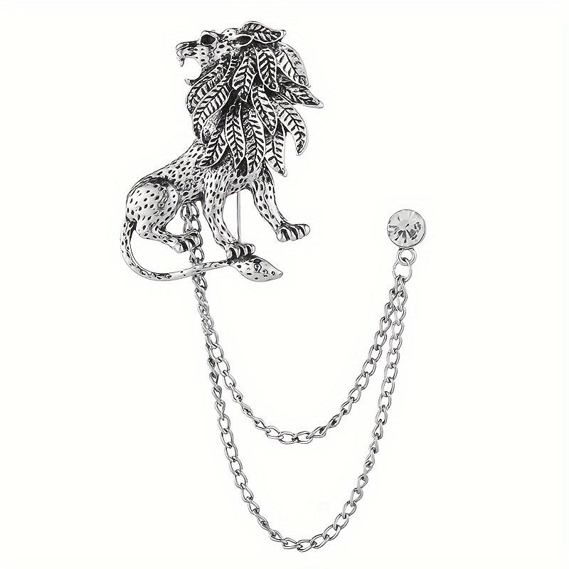 Retro Fashion Lapel Pin - Lion Hanging Chain Brooch Suit Pin Accessory