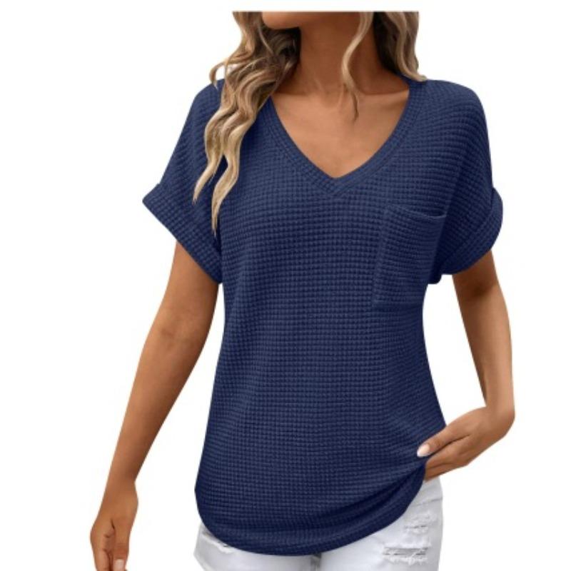 TIFICY Damenmode, lässig, Sommer, Frühling, einfarbig, bedruckt, kurzärmelig, V-Ausschnitt, Blusen und Hemden