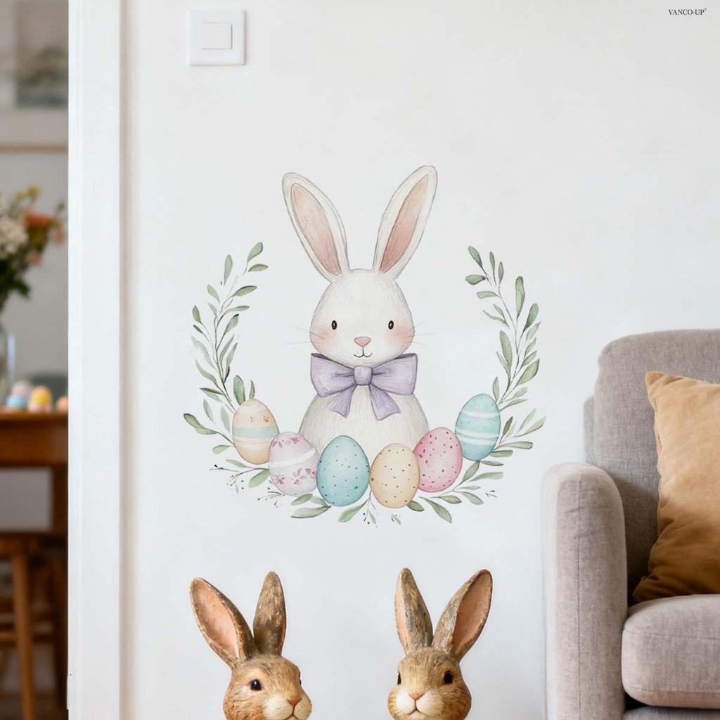 Easter Wall Stickers, Creative Gentleman Bunny Decor, Self-Adhesive Wall Art for Bedroom Living Room Holiday Background Decoration