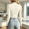 Blusa da Donna alla Moda in Pizzo Trasparente a Rete con Maniche Lunghe per Uscire