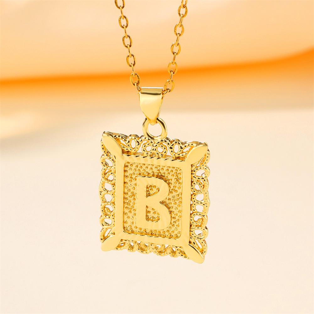 26-Letter Stainless Steel Necklace with Copper Pendant - European & American Fashion for Men