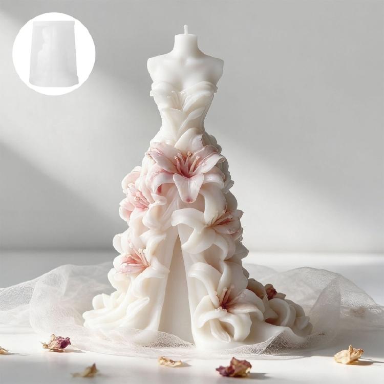 Wedding Dress Shape Silicone Molds for Handmade Scented Candle Soap Chocolate Wedding Home Decoration and Resin Casting