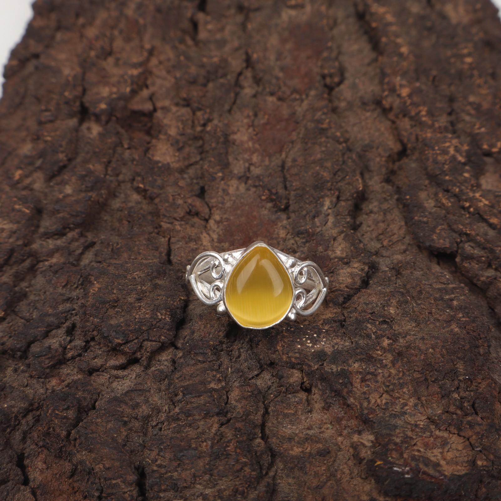 

Yellow Cat s Eye Gemstone Trendy Sisters Gift Stackable Ring Jewelry 925 Silver RR-46-42 15