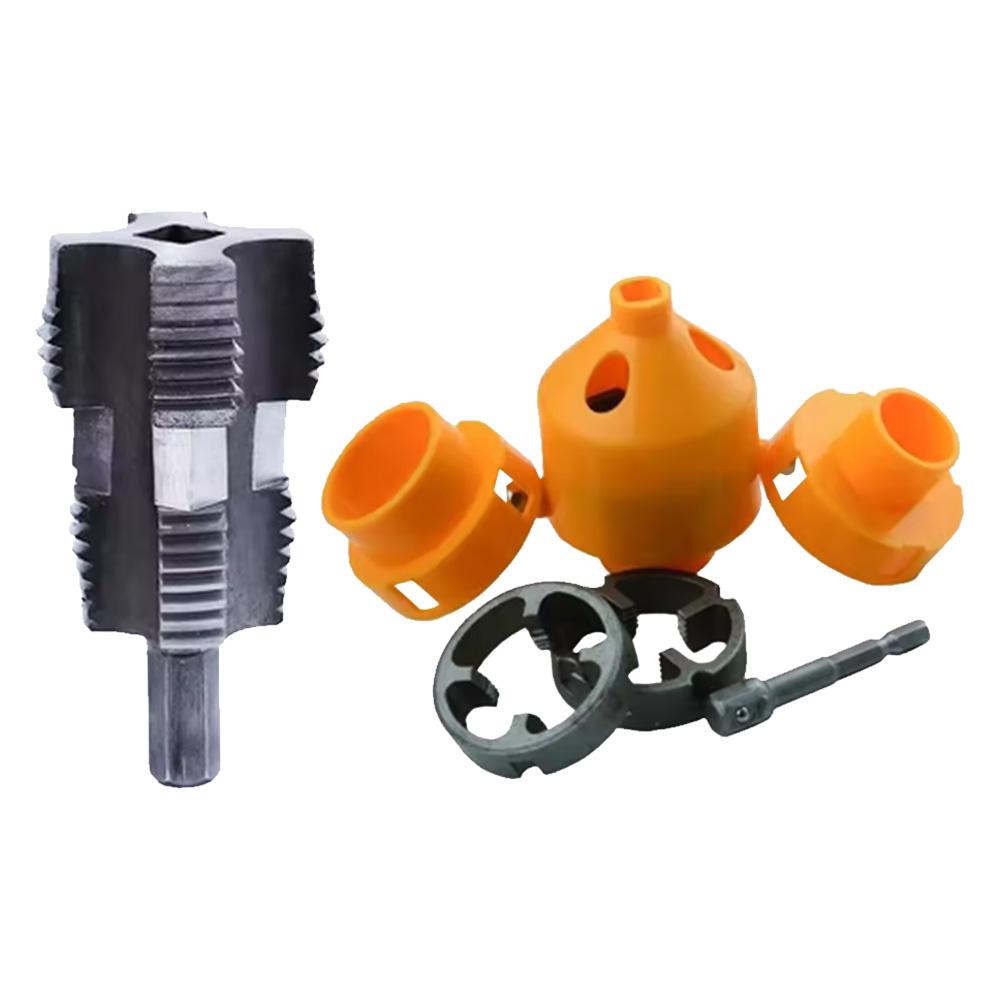 Electric Drill Compatible PVC Pipe Threader Kit PVC Pipe Threader with 3 Dies 1/2" 3/4" 1" PVC Thread Plumbing Tool Pipe Threade