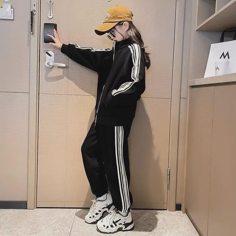 Costum elegant de primăvară pentru fete 2024 - Hanorac la modă și pantaloni sport casual pentru copii de mărime medie și mare